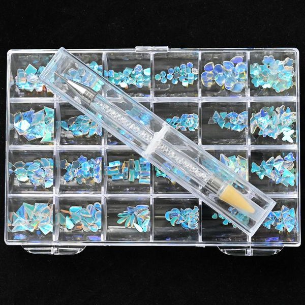 

blue crystal rhinestones 20pcs * 24model / box butterfly flower moon kinds of designs nail gems independent plaid in the art decorations, Silver;gold