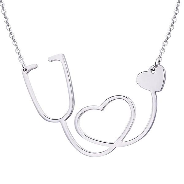 

pendant necklaces across the border fashion love stethoscope necklace suitable for doctors and students graduation gift, Silver