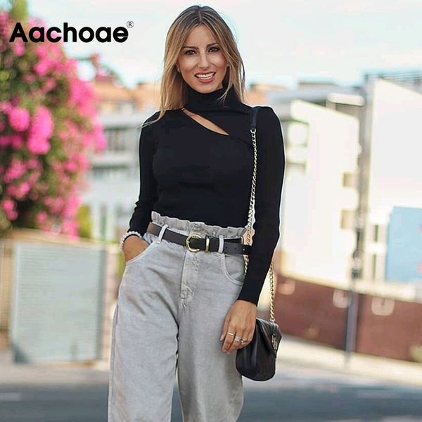 

women hollow out solid t shirt 2021 spring turtleneck bodycon black tshirts female long sleeve casual tees, Black;white