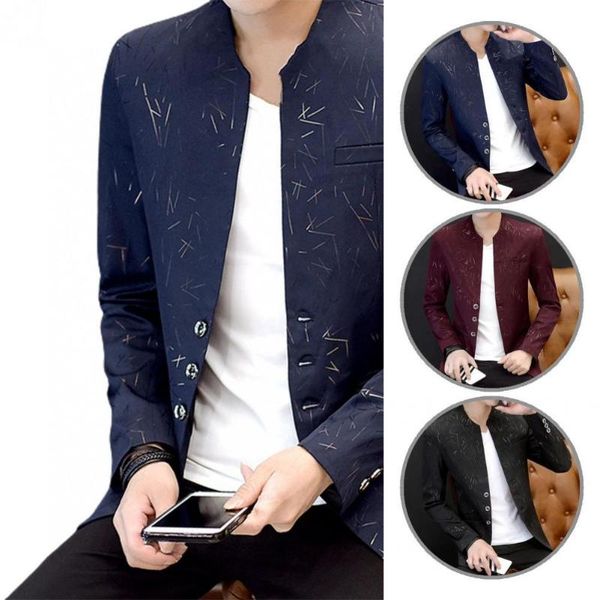 

men's suits & blazers men casual stand collar fake pockets buttons blazer coat business long sleeve for party, White;black