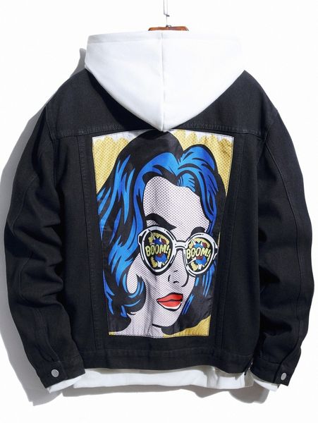 

men 1pc figure graphic denim jacket a4ww#, Blue