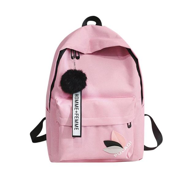 

fashion neutral teenages girls with ball tassel pedent backpack bag shoulder canvas school boy handbag casual cosmetic bags & cases