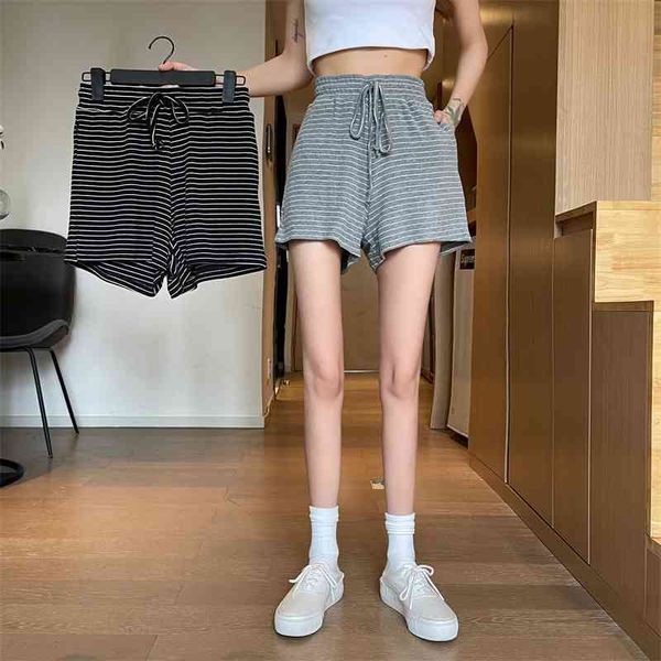 

striped 2021 new summer korean yoga loose cool women's pants, Black;white