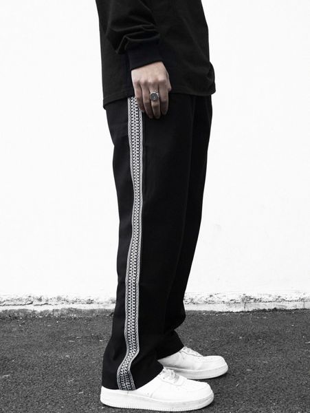

men contrast tape drawstring waist pants g8zr#, Black