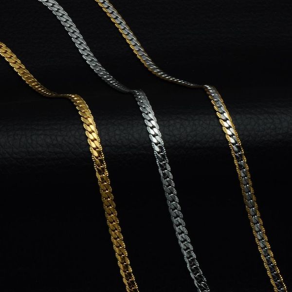 

chains 5mm gold color stainless steel curb cuban link chain necklaces trendy choker 50cm long flat snake for men jewelry, Silver