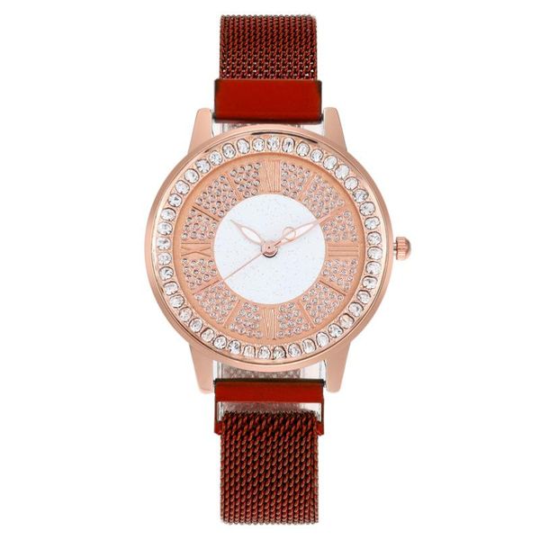 

wristwatches business womens wrist watch magnet luxury red alloy milano mesh belt gypsophila diamond ladies quartz relogio feminino, Slivery;brown