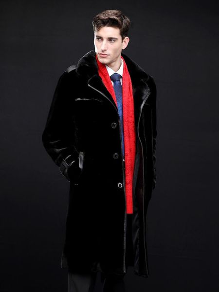 

men's leather & faux mens coat long winter trench black jacket natural