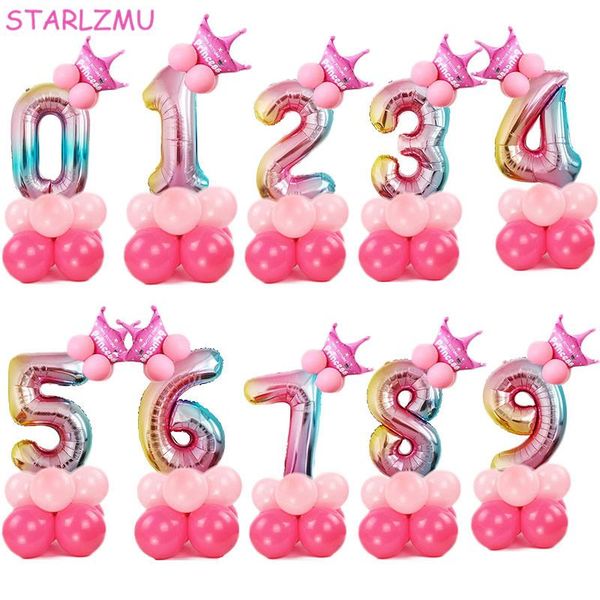 

party decoration starlzmu pink blue rainbow number balloons digital birthday decorations kids 1st globos boy girl balloon