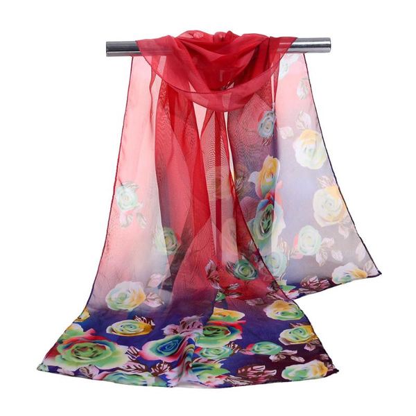 

scarves 2pc women chiffon silk scarf autumn square polyester print flowers shawl summer shawls hijabs windproof headscarf a40, Blue;gray