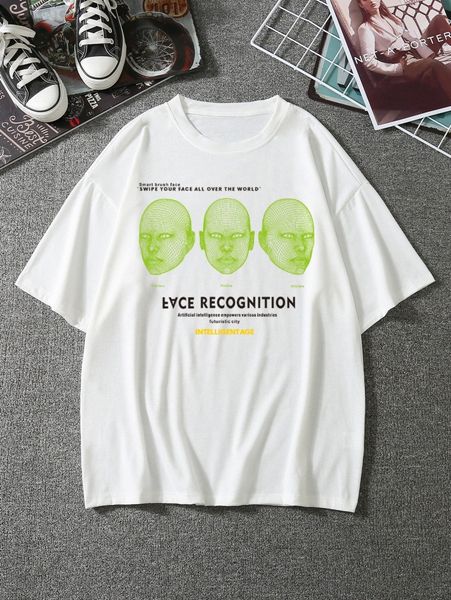 

men figure and letter graphic tee b252#, White;black