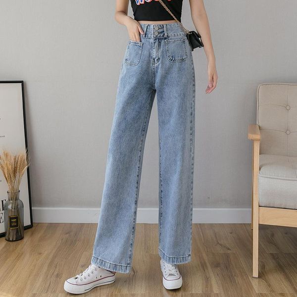 

women's jeans high waist loose wide leg straight for women s  l xl, Blue