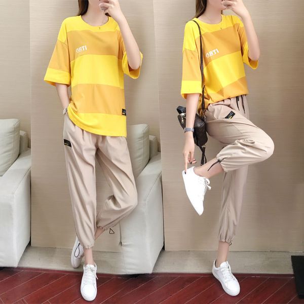 

tracksuits fashion sport suit 2021 summer sportswear women's brand loose foreign style leisure short sleeve harem pants two piece set, Gray