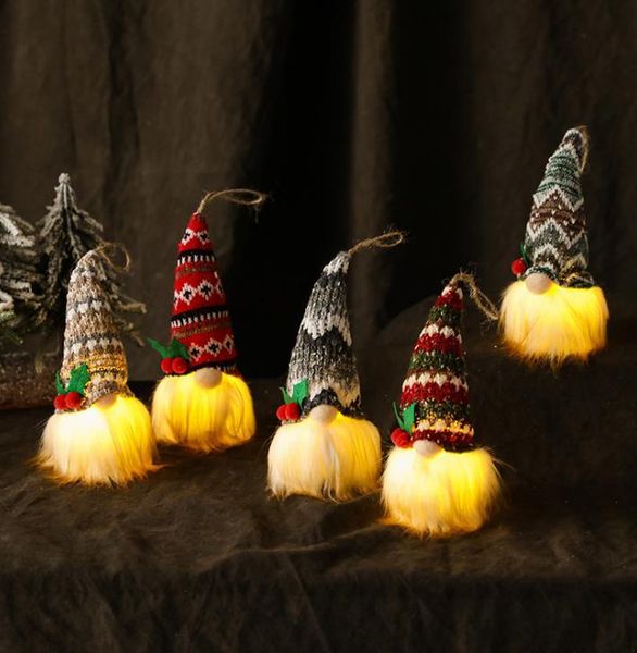 

2021 hw409 cheerleading christmas decorations tree pendant small hanging knitting luminous faceless doll gnome