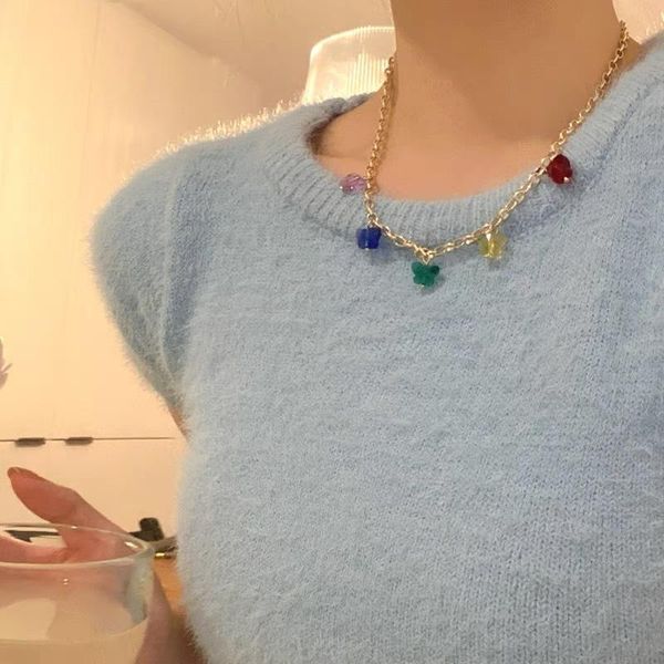 

chokers color butterfly pendant necklaces for women multi layer charm chain vintage geometric female friend party jewelry, Golden;silver
