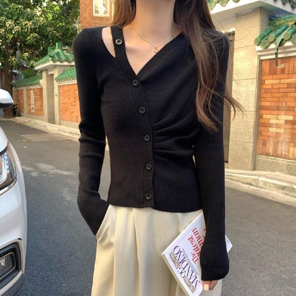 

women's sweaters autumn and winter korean style long-sleeved design sense of self-cultivation, knit sweater, base clothing, White;black