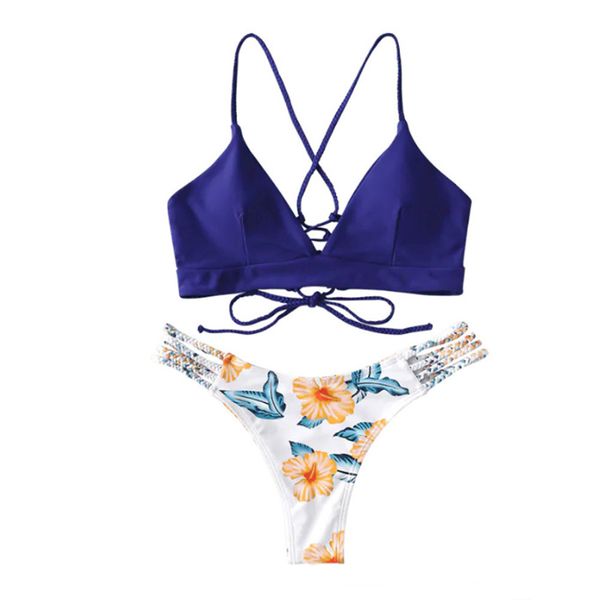 

rope bikini swimsuit printed bikini, White;black