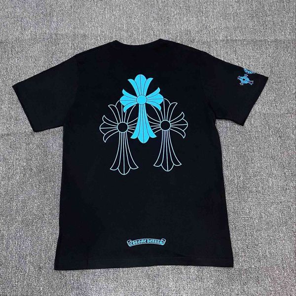 

fashion brand 2021 crosin print blue big new phantom horseshoe cross short sleeve men's and women's t-shirt, White;black