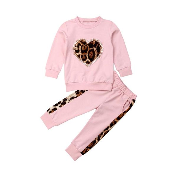 

toddler born kids baby girls clothes sets pink long sleeve leopard pants outfit tracksuit children's clothing 6m-6y, White