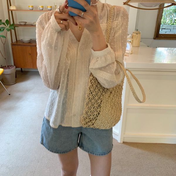 

dress korean style sunscreen shirt femme women blouses chic lady long sleeve sweet girls loose doll, White