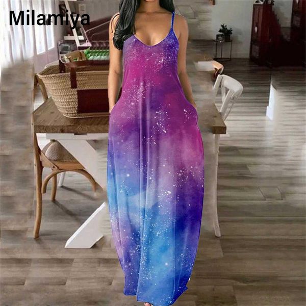 

casual dresses 2021 dress women sleeveless camisole v-neck tie-dye print tank long vestidos boho hippie chic, Black;gray