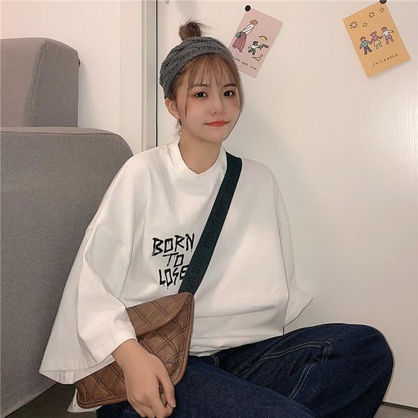

women's t-shirt hong kong style korean version harajuku bf short sleeve girl student lower garment missing loose half, White