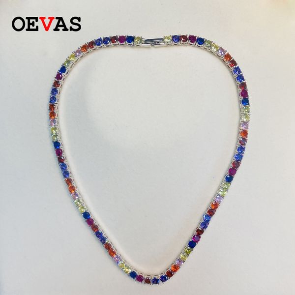 

oevas 100% 925 sterling silver 35cm colorful 4mm high carbon diamond necklace for women sparkling wedding party fine jewelry
