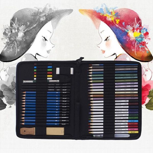 

art pencil 51pcs set colored pencils sketch kit drawing coloring crayon sketching with carrying bag gift sets
