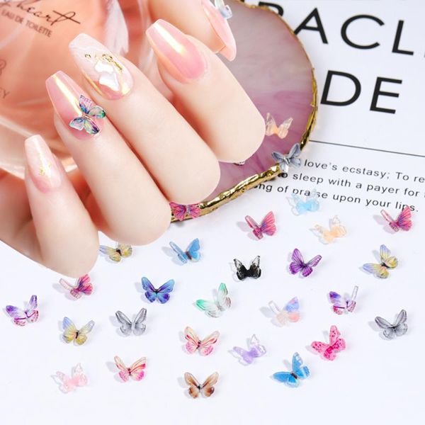 

30pcs/wheel 3d colorful butterfly charm nail art rhinestones decoration ornaments diy manicure accessories jewelry decorations, Silver;gold