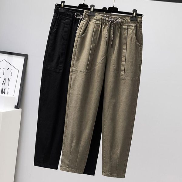 

women's pants & capris big yards dress fat younger sister age season 2021 loose casual show thin elastic denim high waist overalls, Black;white