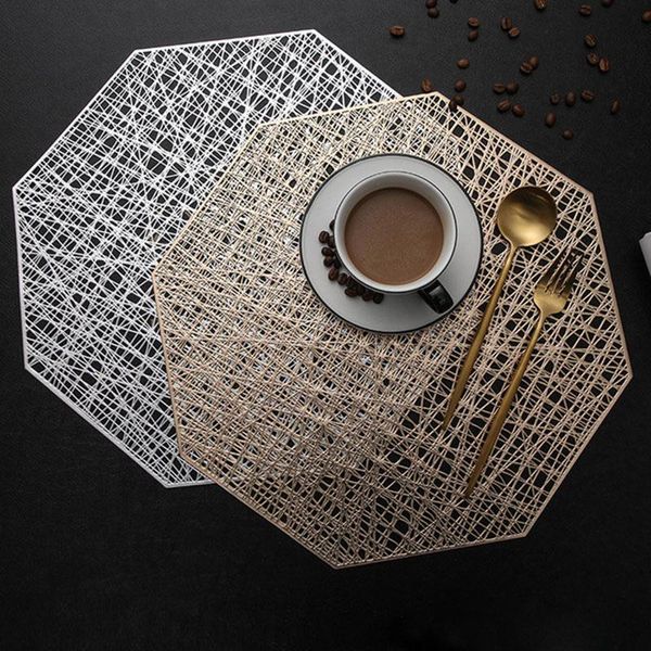 

mats & pads nordic style octagon hollow placemat gold color silver coffee mat heat insulation non-slip for dining table decor