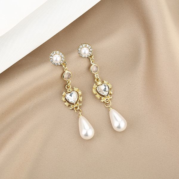 

925 silver needle baroque french love zircon pearl elegant temperament fashionable personality earrings