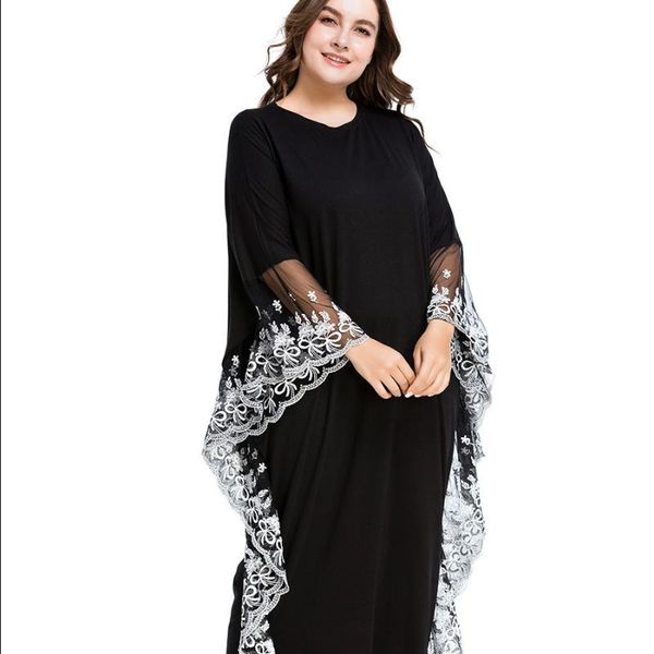 

ethnic clothing 2021 muslim hui dubai lace bat sleeve robe large size women's wear compliant fashion loose dress european abaya, Red