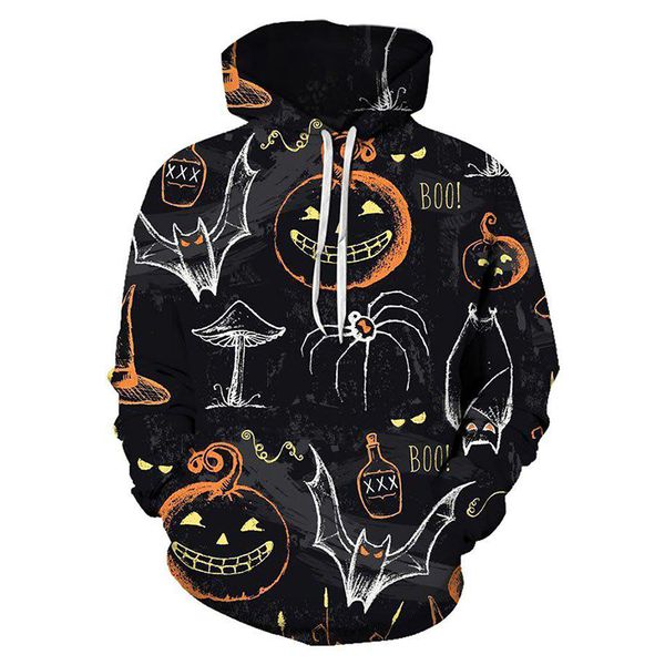 

halloween smiley pattern men s 3d printing hoodie visual impact party punk gothic round neck sweatshirt hoodie, Black