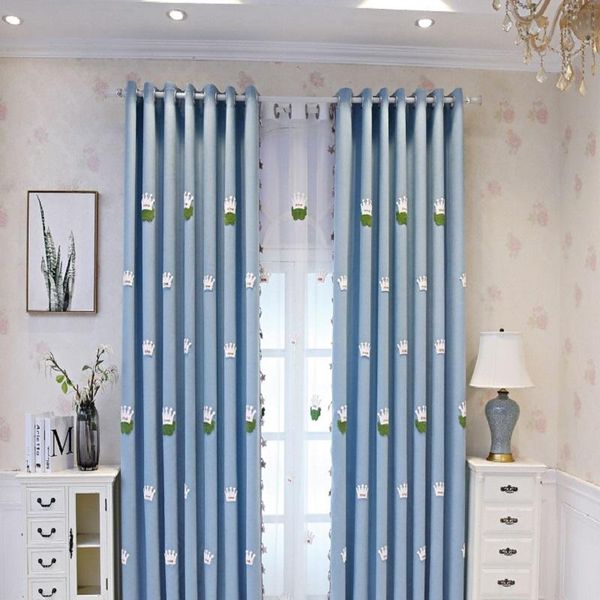 

curtain & drapes modern simple thick embroidered high shading cute cartoon crown printing for living room bedroom children's