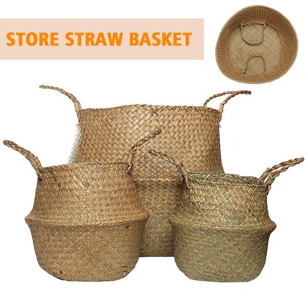 

storage baskets natural grass foldable seagrass belly basket plant pot laundry bag garden decor flower home