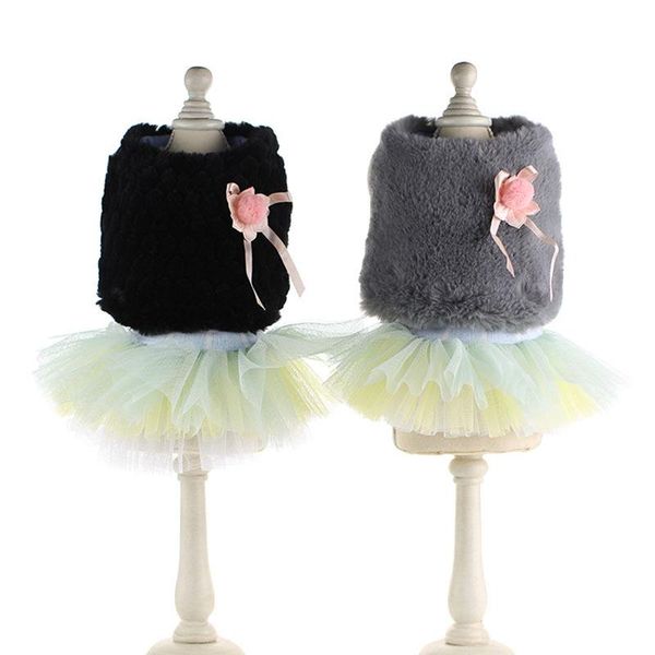

dog apparel 2pc clothes colorful tulle sling girls summer dress with warm fur coat 2pcs/set pet clothing spring girl dresses set