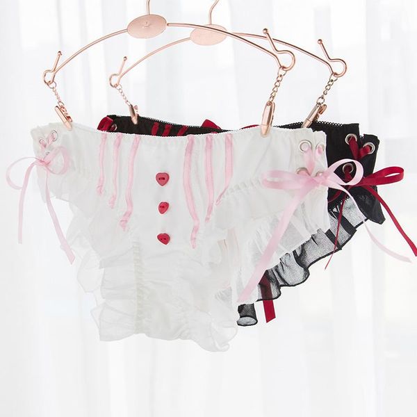 

women's panties japanese cute girl kawaii panty female love soft bow low waist ice silk thongs lingerie underwear, Black;pink