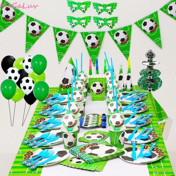 Party-Dekoration, Fußball-Thema, Einweggeschirr, Teller, Servietten, Banner, Flagge, Süßigkeitenbox, Babyparty-Dekoration, Fußball-Geburtstagszubehör