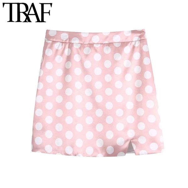 TRAF Mulheres Doce Moda Polka Dot Print Mini Saia Vintage Cintura Alta Volta Zipper Feminino Saias Mujer 210415