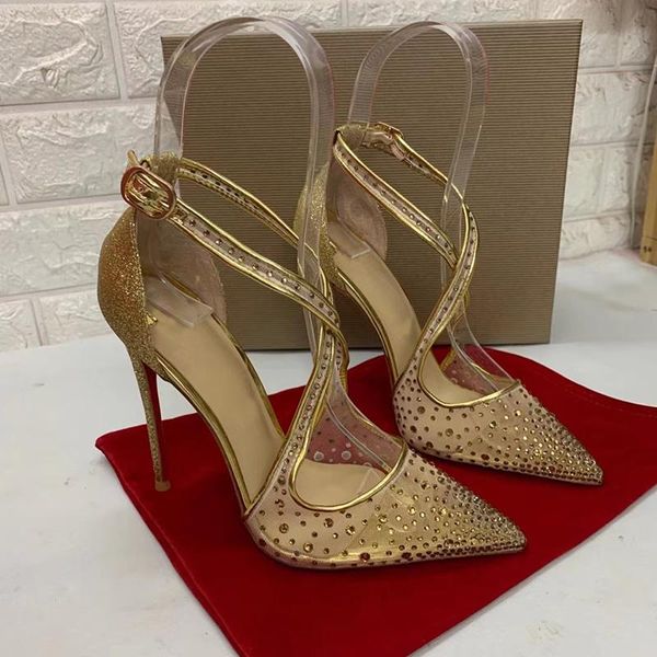 

sandals customize color size 34-45 x-cross crystal air mesh fabric covered high heels women shoes, Black