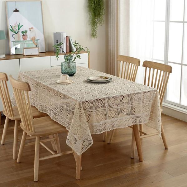 

table cloth crochet hollow tablecloth home decorative rectangle fabric lace beige bedroom coffee for living room cover mat