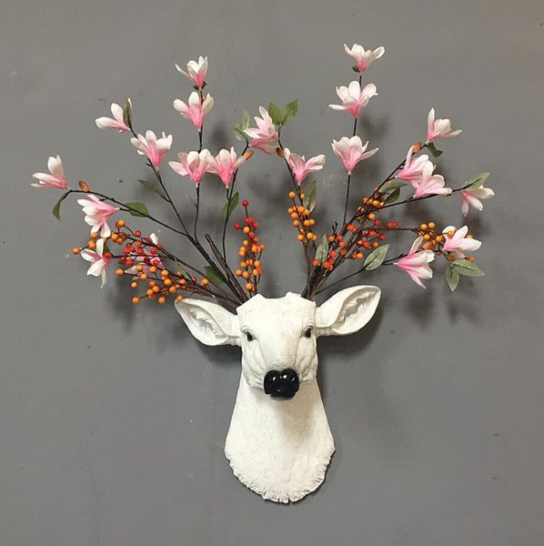 

flower vases arrangement simulation deer head pendant living room bedroom tv sofa background wall decoration wall hanging vase flowers