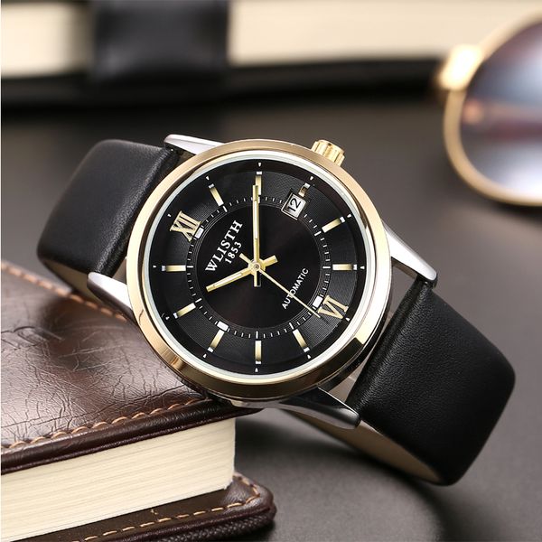 

men's watch style 40mm silver dial master automatic mechanical sapphire glass classic model folding buckle clasp wristwatch, Slivery;brown