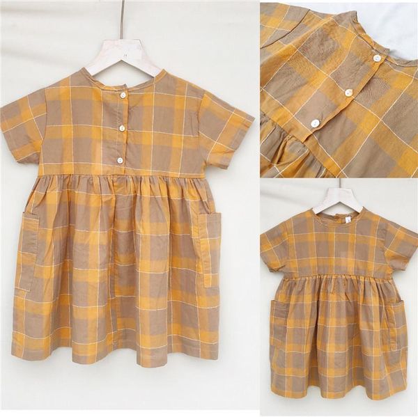 

girl's dresses summer kids girl dress princess plaid casual children clothes korean fashion, Red;yellow