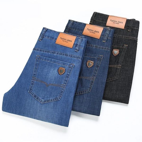 

men's jeans brand spring autumn fashion business classic style casual stretch pants male denim trousers black blue