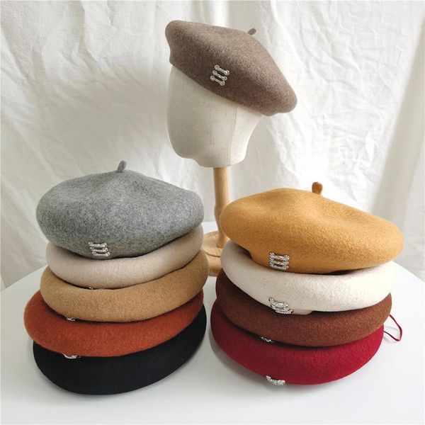 

berets pure wool beret girl fashion british style solid color fall winter hats for boys flat women camouflage boina, Blue;gray