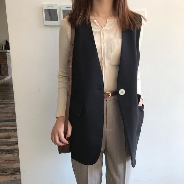 

women's vests black elegant sleeveless jacket suit waistcoat casual blazer female coat office ladies q28181 8g65, Black;white