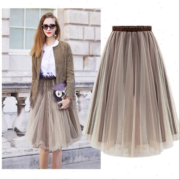 

women skirts tulle midi fasion brown skirt saias femininas formal faldas drop, Black