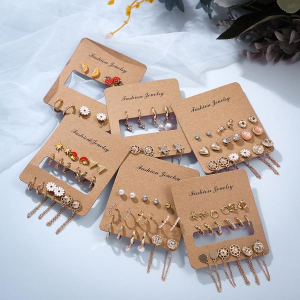 

hoop & huggie trendy daisy flower strawberry enamel earrings set for women fashion pearl geometric crystal star chain tassel, Golden;silver