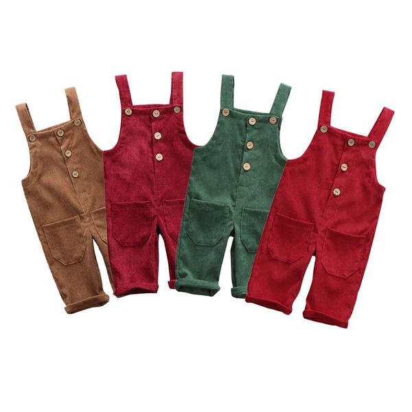 Jumpsuits Baby Boys Macacão Primavera Outono Criança Crianças Suspender Bolso Botão Junpsuit Calças Casuais Calças de Bib